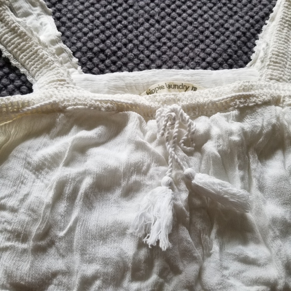 🛍Large Boho Hippie Laundry White Crop Ruffle Tank - Picture 2 of 6